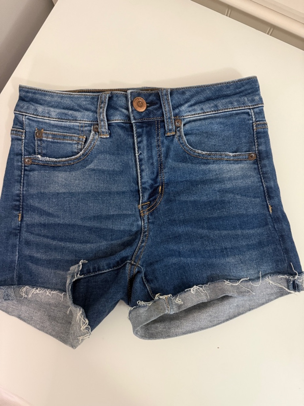 American Eagle Outfitters Dark Blue Distressed Denim Shorts